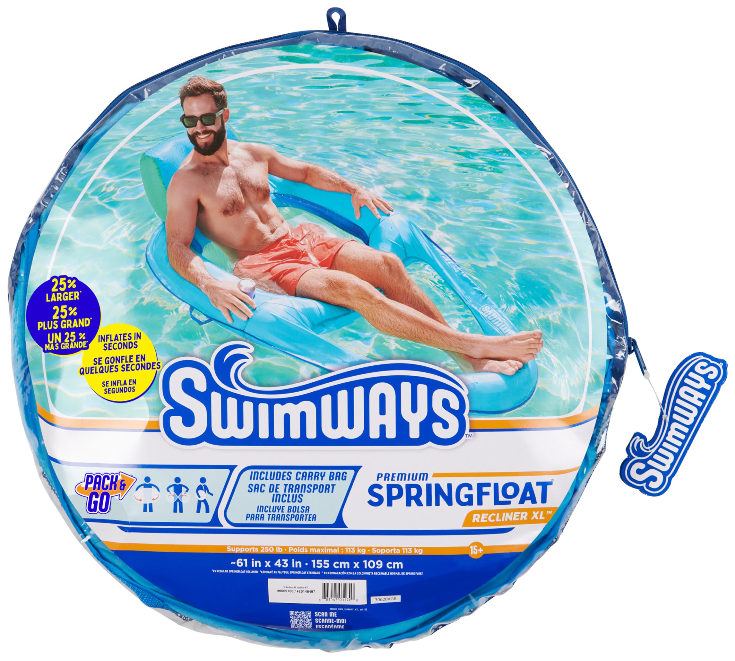 SwimWays Spring Float Premium XL Recliner Chair, Inflatable Pool Floats Adult with Fast Inflation, 25% Larger Than Recliner, Supports Up to 300 lbs 🍁 All In One Marketplace Canada