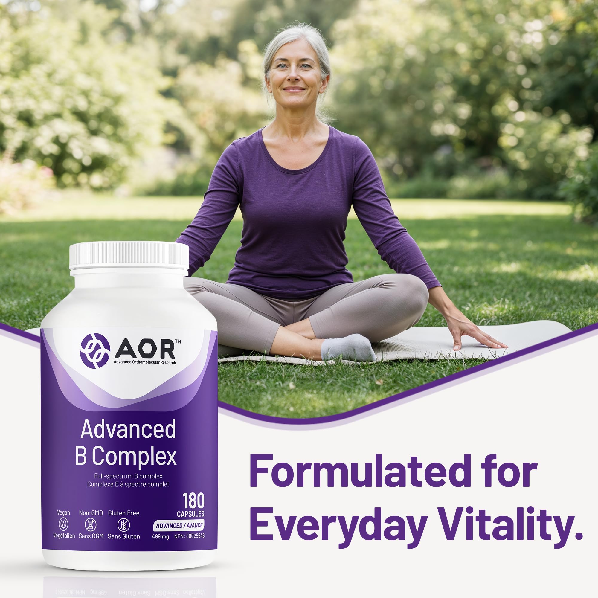 AOR Advanced B Complex Capsules, 180 Count 180-Day Supply - Full-Spectrum B Vitamin Blend with B1, B2, B3, B5, B6, B12, Inositol, Folic Acid & Biotin - Vegan, Non-GMO & Gluten-Free - Promotes Energy 🍁 All In One Marketplace Canada
