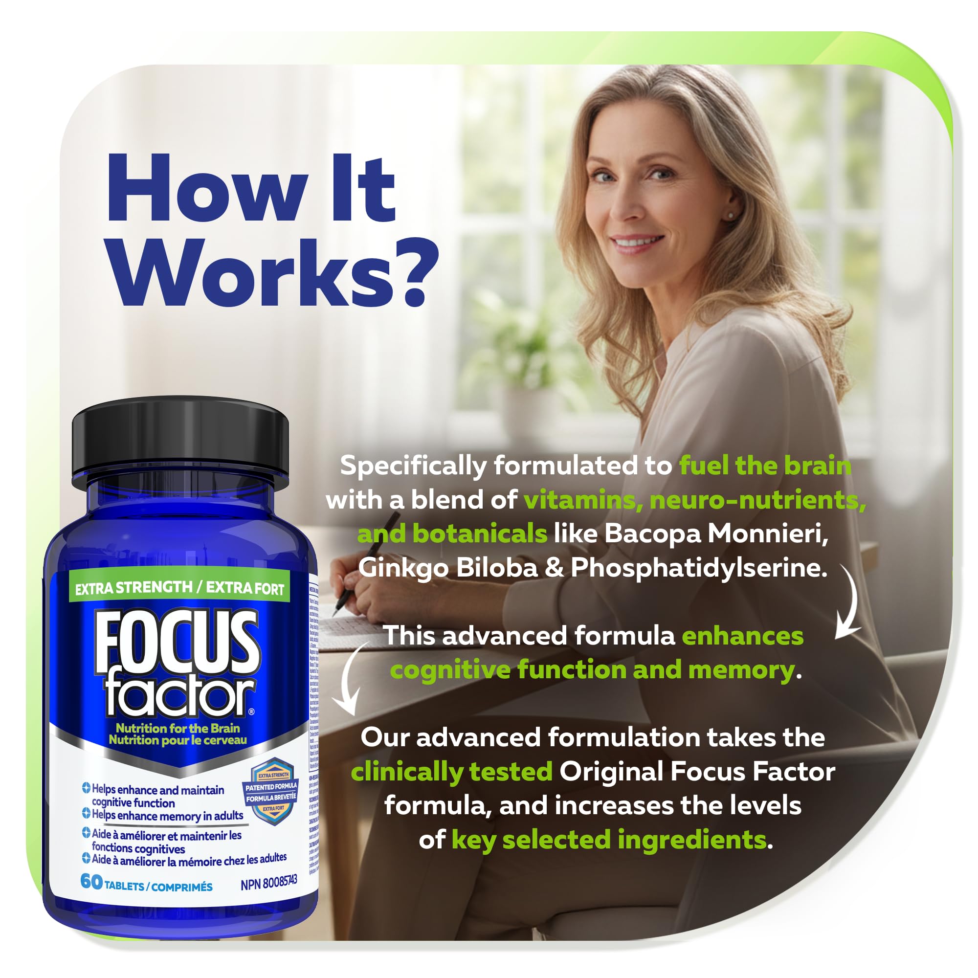 Focus Factor Extra Strength, 60ct - Multivitamin Supplement with Vitamin B6, B12, D3, Zinc, Phosphatidylserine, Bacopa Monnieri, Ginkgo Biloba & DMAE to enhance memory & cognitive function in adults 🍁 All In One Marketplace Canada