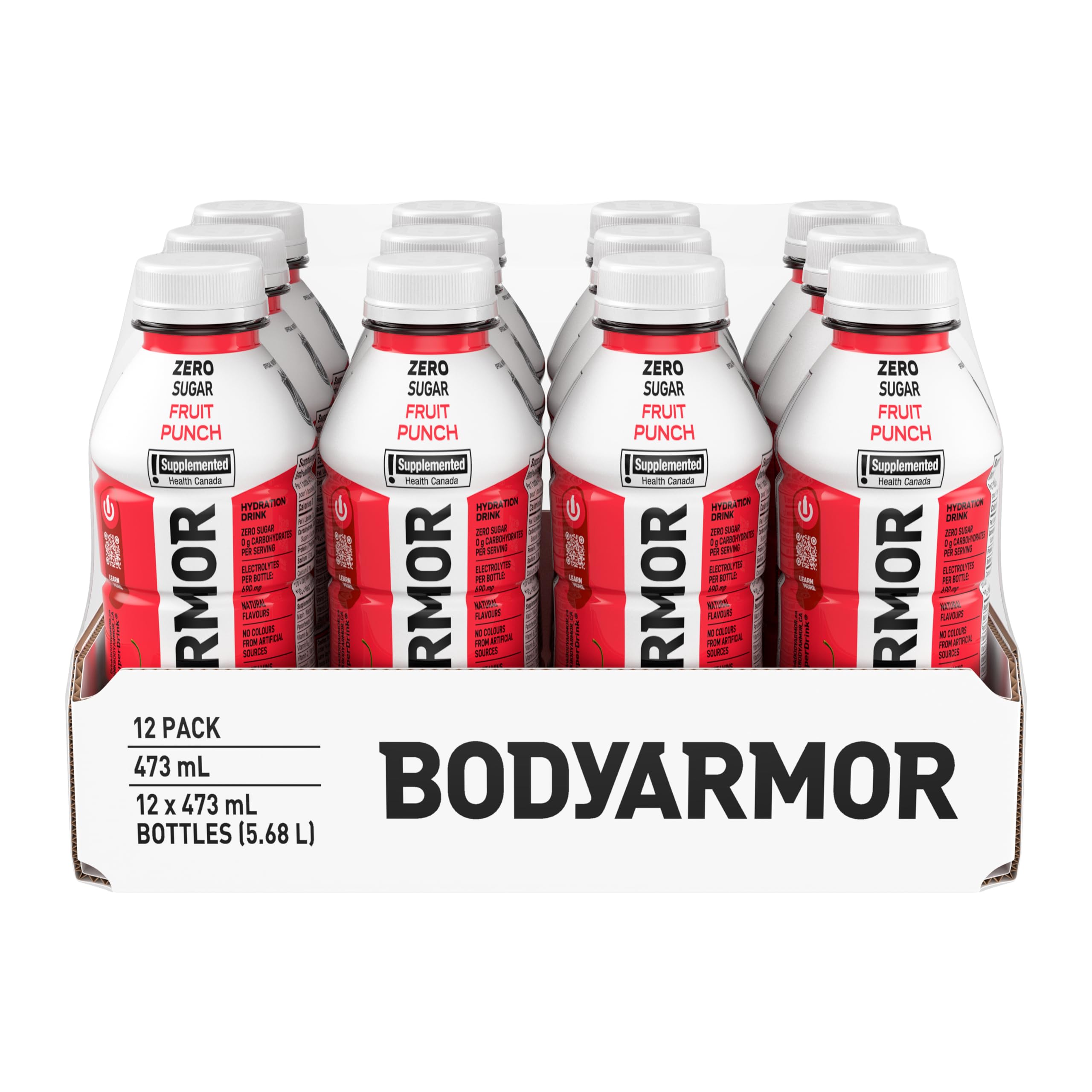 BODYARMOR Zero Sugar Fruit Punch, 473 mL Bottles (12 Pack) – Low-Calorie Sports Hydration Drink with Coconut Water, Potassium-Packed Electrolytes and Antioxidant Vitamins 🍁 All In One Marketplace Canada