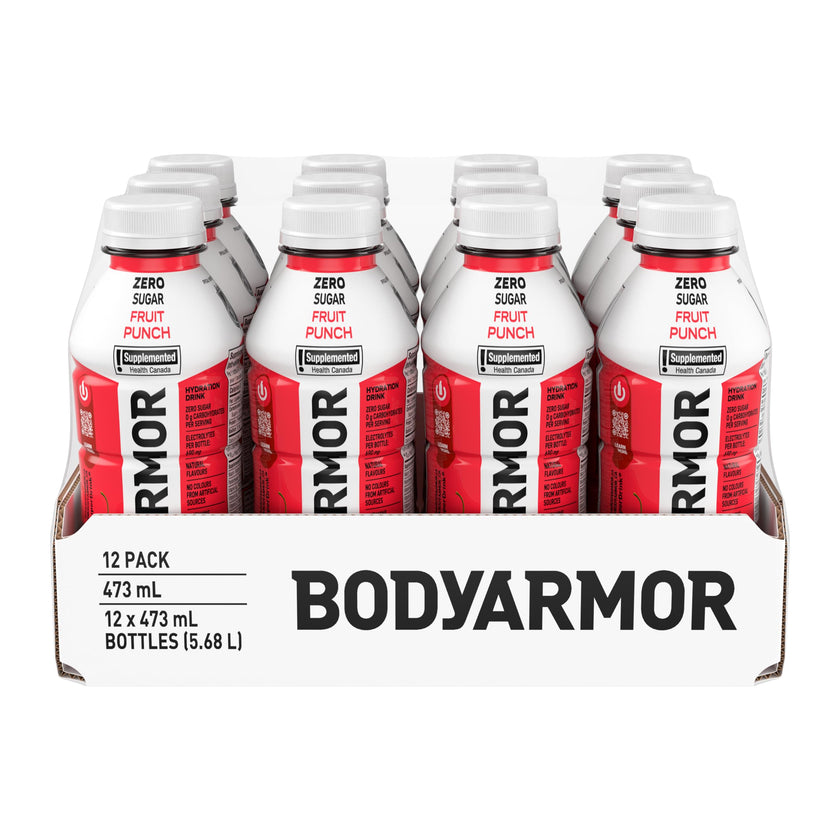 BODYARMOR Zero Sugar Fruit Punch, 473 mL Bottles (12 Pack) – Low-Calorie Sports Hydration Drink with Coconut Water, Potassium-Packed Electrolytes and Antioxidant Vitamins 🍁 All In One Marketplace Canada