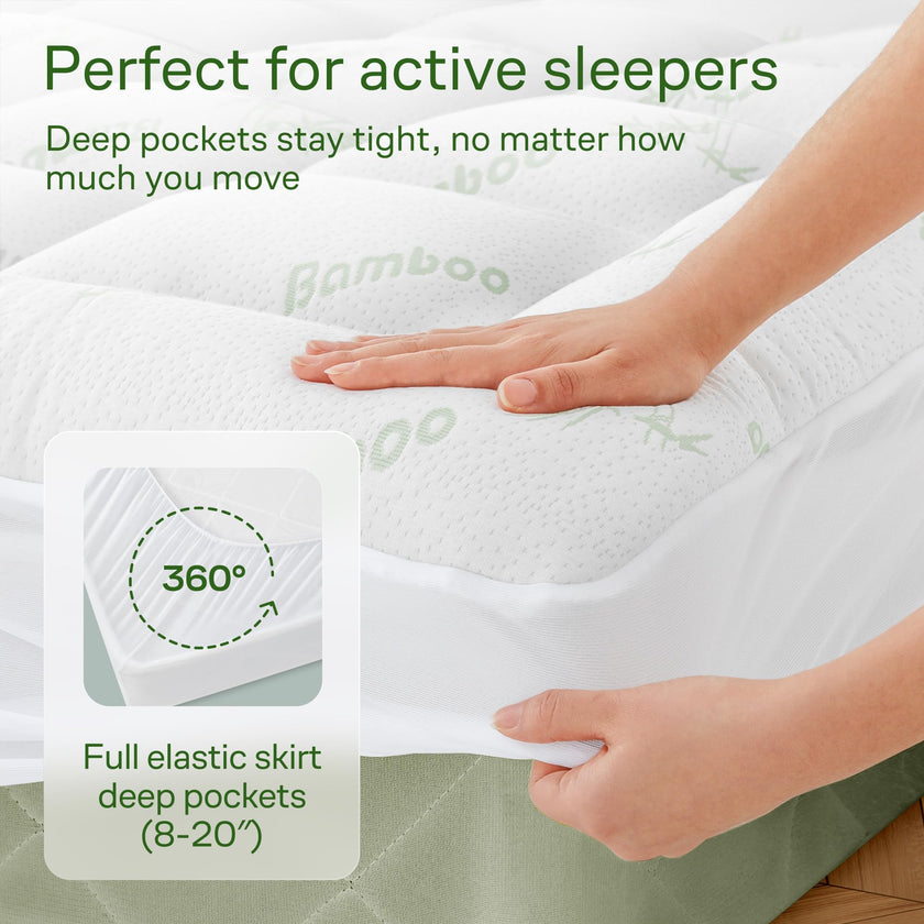 Bamboo Mattress Topper Double/Full Size - Thick Cooling Breathable Pillow Top Mattress Pad for Back Pain Relief - Deep Pocket Topper Fits 8-20 Inches (54x75 Inches, White) 🍁 All In One Marketplace Canada
