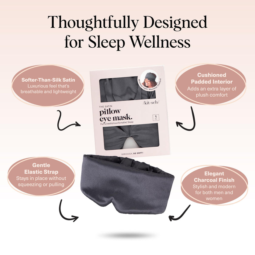 Kitsch Satin Sleep Mask - Eye Masks for Sleep, Softer Than Silk Satin Sleeping Mask Blindfold and Sleep Masks for Women and Men, Eye Care Travel Essentials - Charcoal Black 🍁 All In One Marketplace Canada