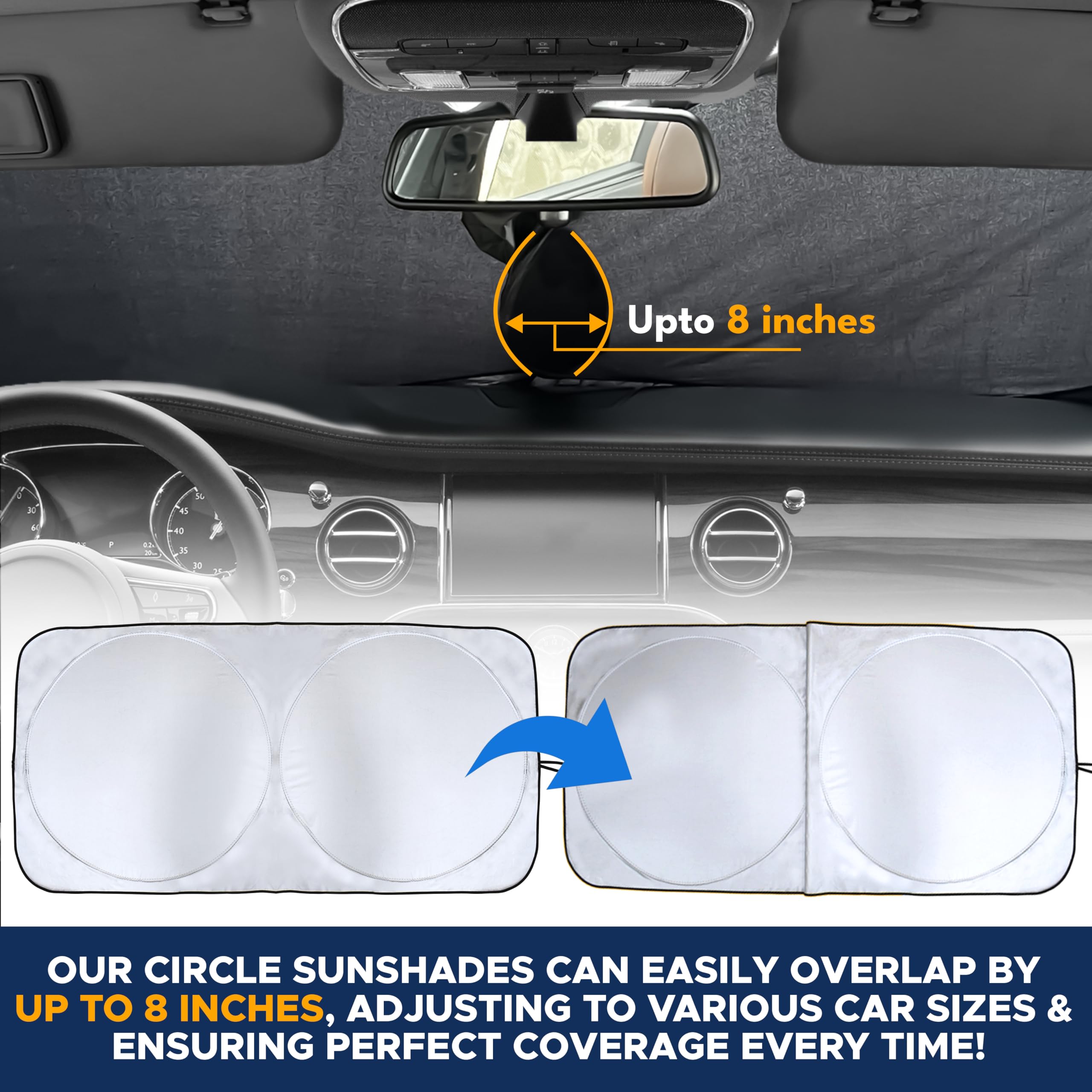 EcoNour Car Windshield Sun Shade with Storage Pouch | Durable 240T Material Car Sun Visor for UV Rays, Sun Heat Protection | Car Interior Accessories for Sun Heat | Medium Plus (64 inches x 34 inches) 🍁 All In One Marketplace Canada