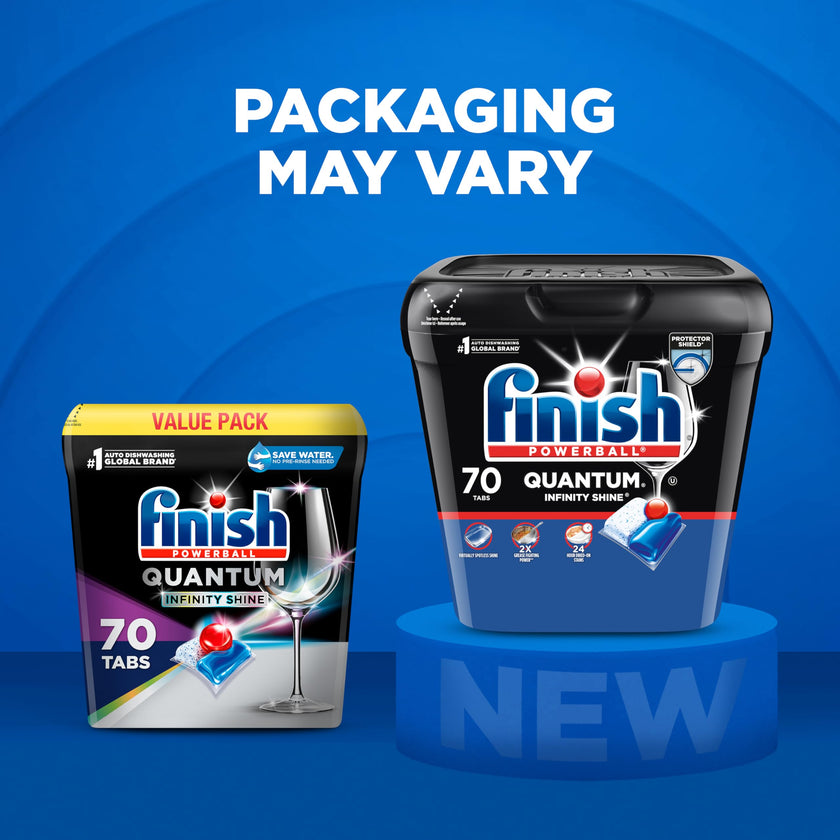 Finish® Quantum® Infinity Shine® Dishwasher Detergent Pods, 3 Chamber Formula with PowerBall, 2X Grease Fighting*, 24H Dried-On Stains, Shine Protection, No Pre-Rinse, 70 Tabs 🍁 All In One Marketplace Canada