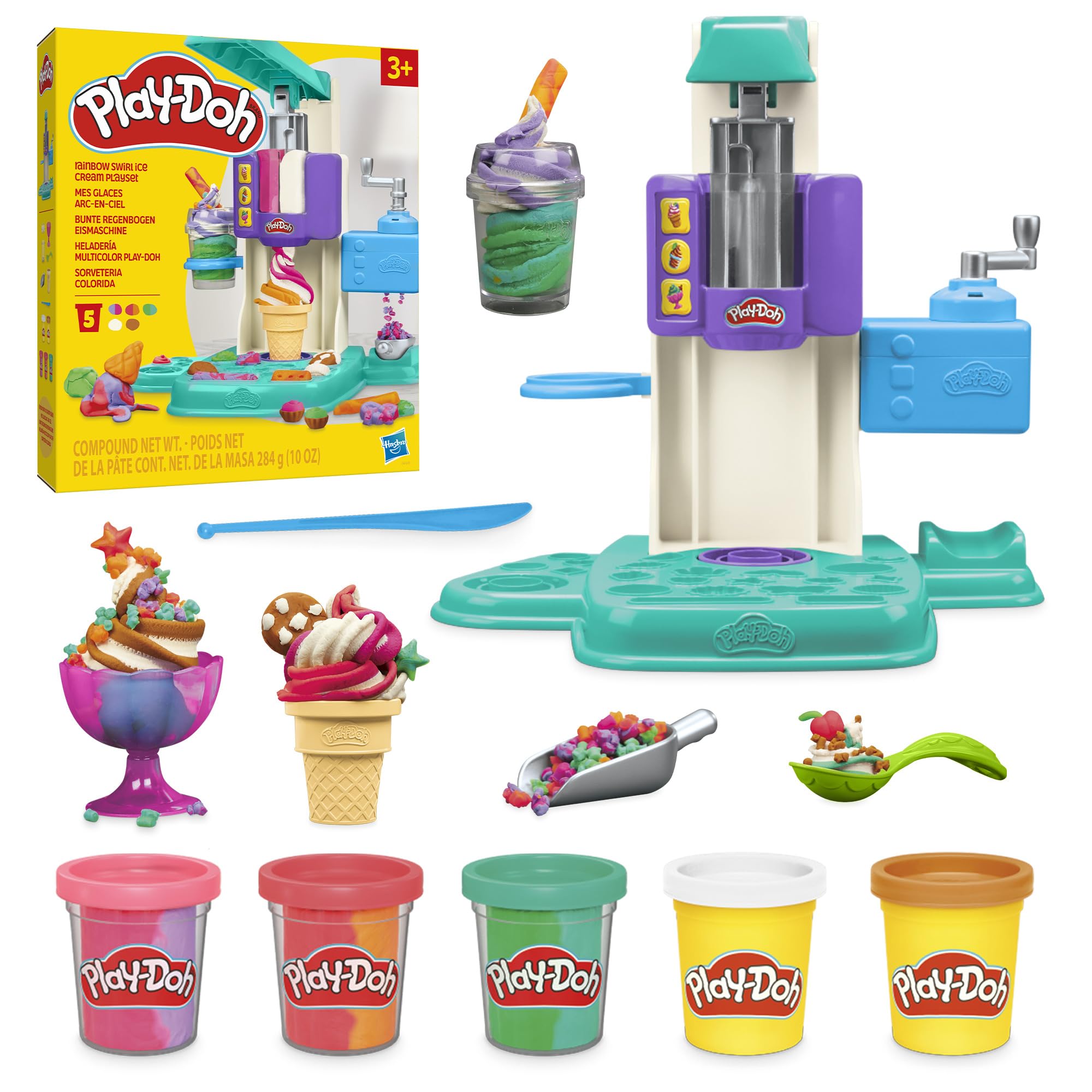 Play-Doh Rainbow Swirl Ice Cream Playset with 7 Pretend Play Kitchen Accessories, Arts and Crafts Toys for 3 Year Old Girls and Boys and Up 🍁 All In One Marketplace Canada