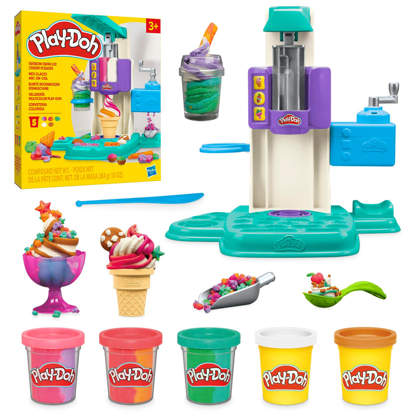 Play-Doh Rainbow Swirl Ice Cream Playset with 7 Pretend Play Kitchen Accessories, Arts and Crafts Toys for 3 Year Old Girls and Boys and Up 🍁 All In One Marketplace Canada