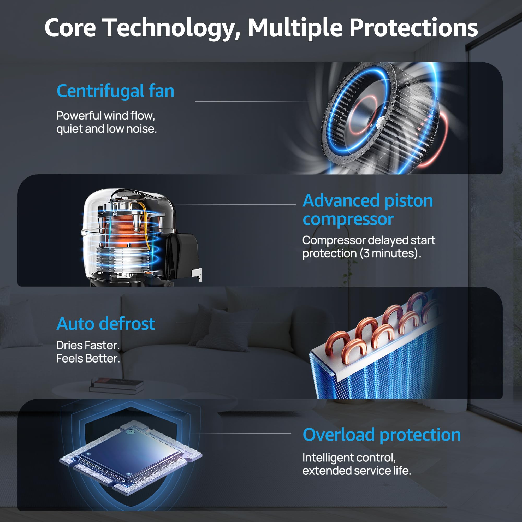 Dehumidifier for Basement with Drain Hose Max 34 Pints, KNKA 2500 Sq.Ft Dehumidifiers for Home, Large Room, Bathroom, Three Operation Modes, Intelligent Humidity Control, Dry Clothes, 24HR Timer 🍁 All In One Marketplace Canada