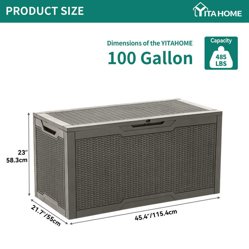 YITAHOME 100 Gallon Large Resin Deck Box Outdoor Storage Boxes for Patio Furniture, Outdoor Cushions, Garden Tools and Pool Supplies-Waterproof,Lockable (Taupe) 🍁 All In One Marketplace Canada