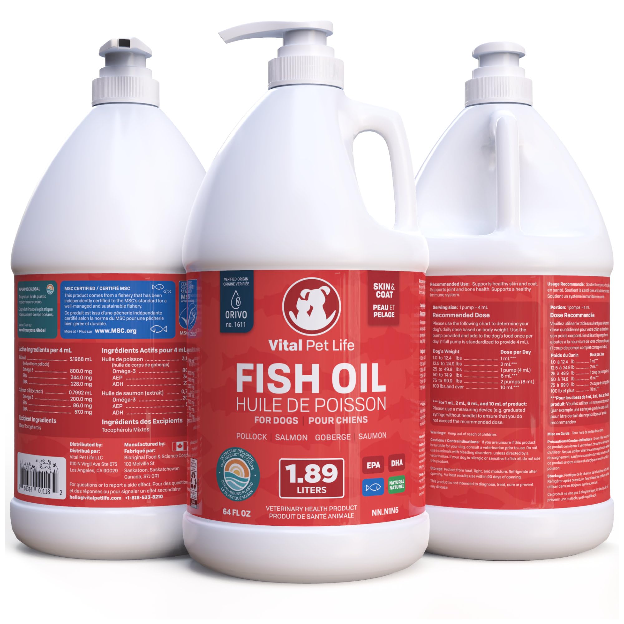Fish Oil for Dogs 1.89 L - Healthy Skin & Coat, Salmon, Pollock, All Natural Supplement for Pets, Itching Scratching Allergy & Inflammation Defense, Omega 3 EPA DHA, Brain & Heart Health 🍁 All In One Marketplace Canada