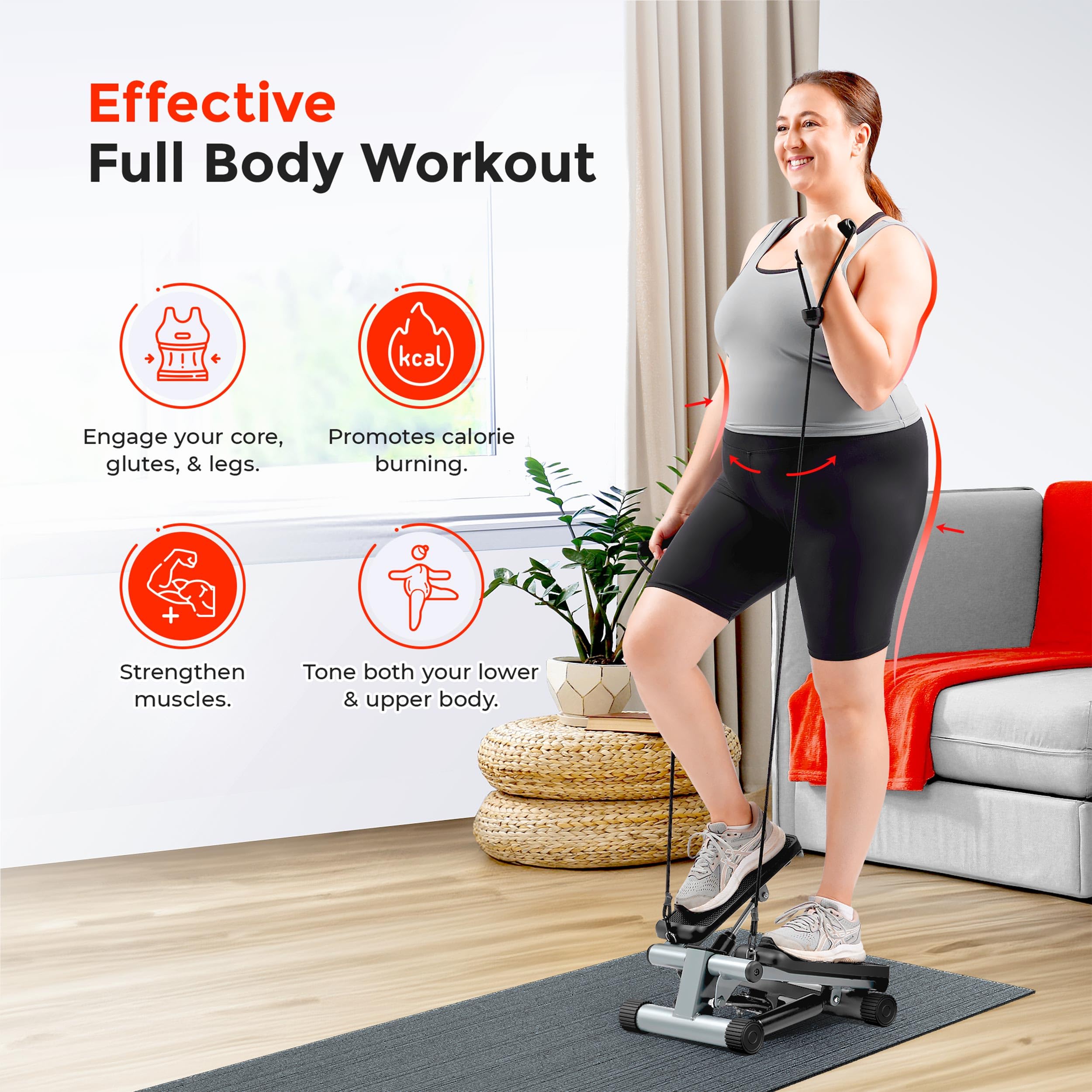 Sunny Health & Fitness Mini Stepper for Exercise, Low-Impact Stair Step Cardio Equipment with Resistance Bands, Digital Monitor - NO. 012-S 🍁 All In One Marketplace Canada