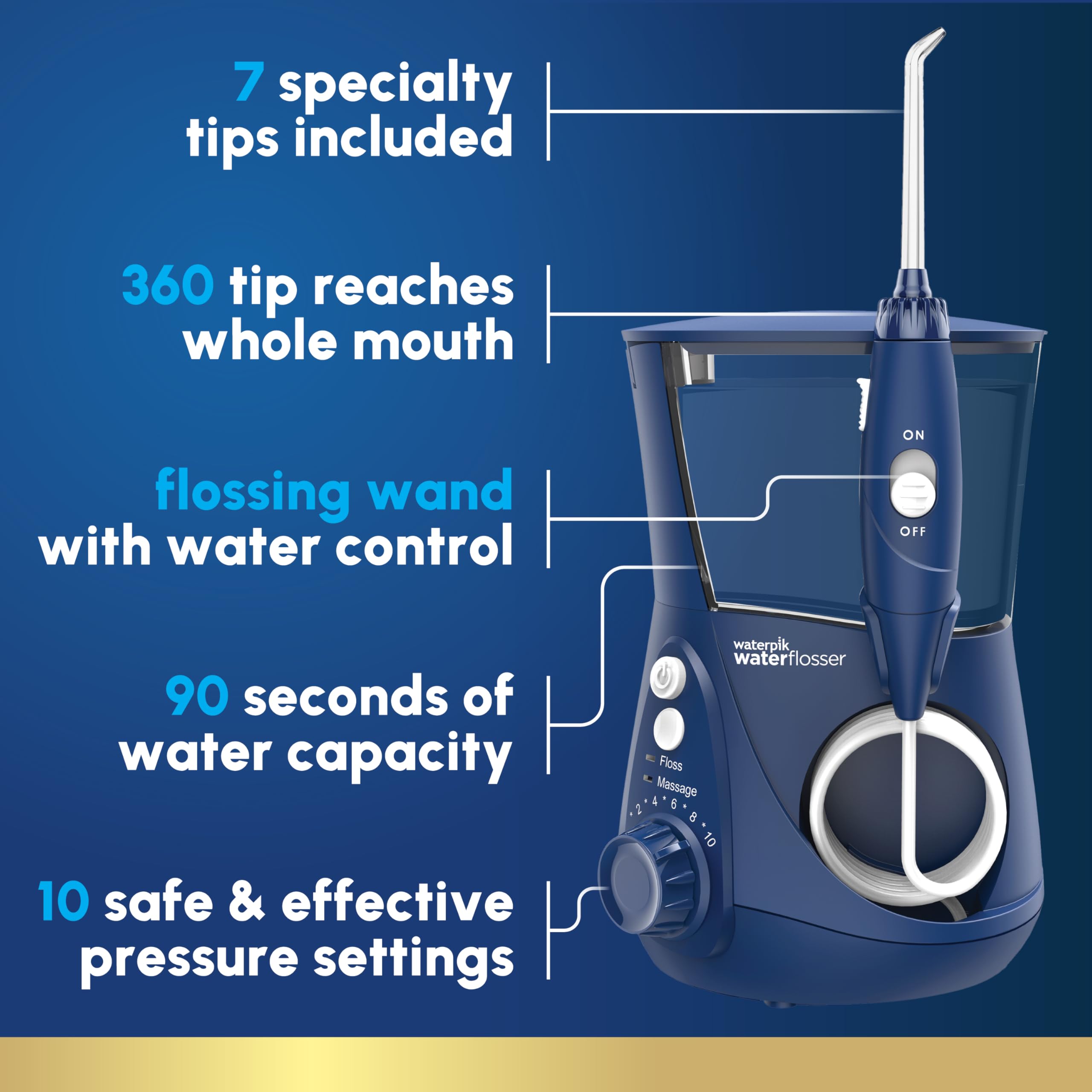 Waterpik Aquarius Water Flosser For Teeth Cleaning, Gums, Braces, Dental Care, Electric Power With 10 Settings, 7 Tips For Multiple Users & Needs, CDA Validated, Blue WP-663, Packaging May Vary 🍁 All In One Marketplace Canada