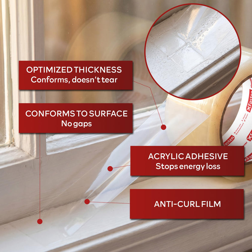 XFasten Transparent Window Weather Sealing Tape, 2-Inch x 30 Yards (50.8mm x 27.43m), Clear Window Draft Isolation Sealing Film Tape, No Residue 🍁 All In One Marketplace Canada