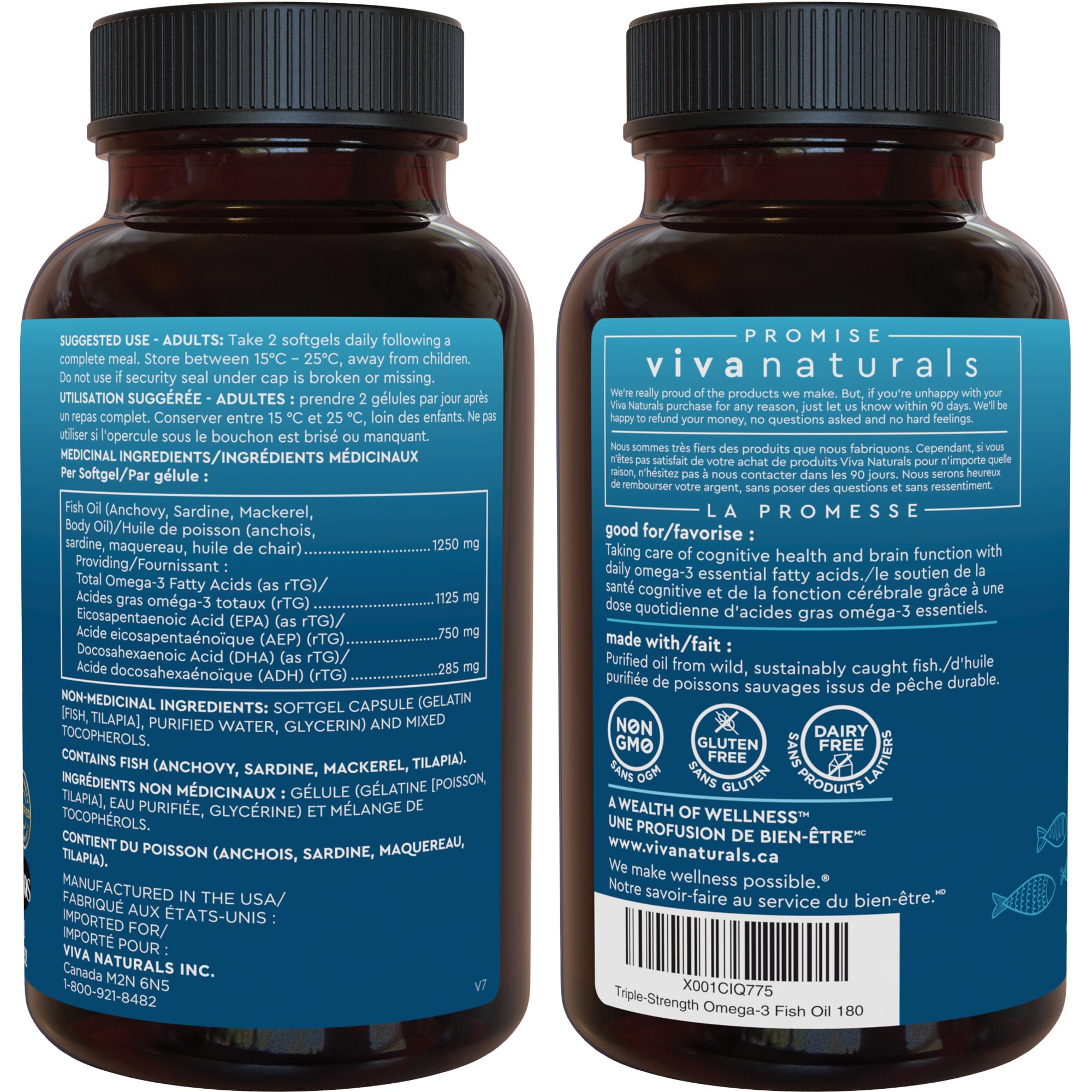 Omega 3 Fish Oil Supplements – 2500 mg High Potency Fish Oil with 1500 mg EPA & 570 mg DHA Omega 3 Fatty Acids in rTG Form for Better Absorption, No Fishy Aftertaste, IFOS Certified, 180 Softgels 🍁 All In One Marketplace Canada