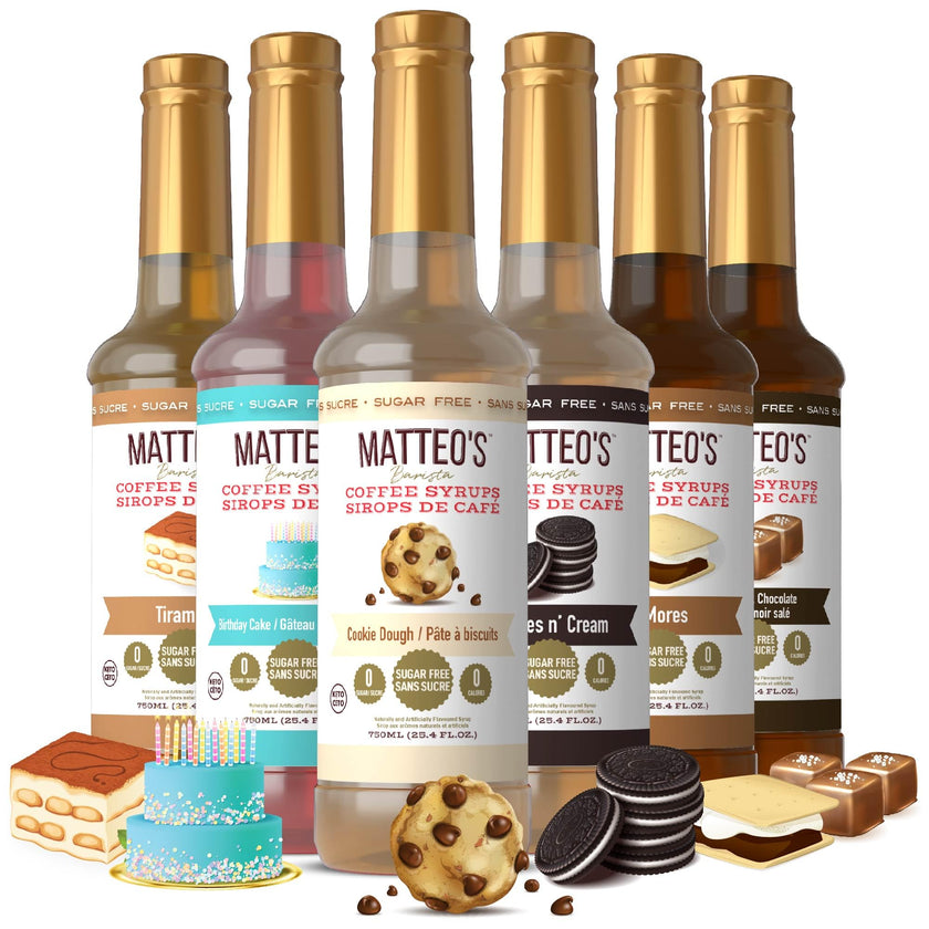 Matteo's Barista Style Sugar-Free Coffee Syrup, 6 Flavour Dessert Variety Pack, Zero Calories and Sugar, Keto-Friendly Coffee Syrups, Delicious Flavoured Coffee Syrup - 25.4 oz Syrup Bottles 🍁 All In One Marketplace Canada