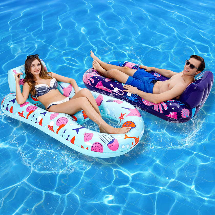 PuppyuWill 2 Pack Pool Floaties for Adults, Inflatable Pool Lounger Float Heavy Duty with Cup Holder, Backrest & Footrest Pool Lounge Float Extra Large Pool Rafts for Adults Beach Lake Party 🍁 All In One Marketplace Canada