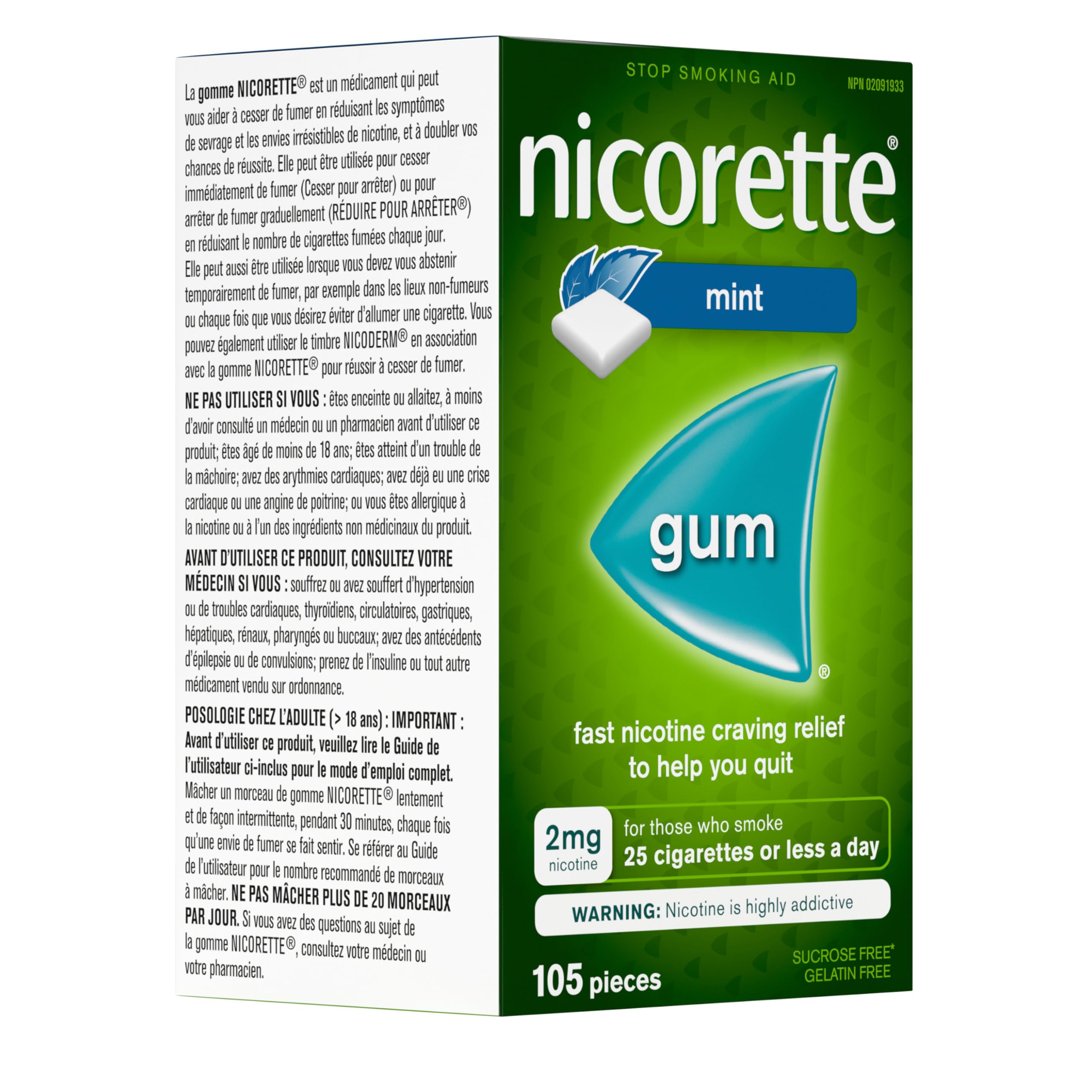 Nicorette Gum, Extreme Chill Mint, 2 mg, 105 Count 🍁 All In One Marketplace Canada