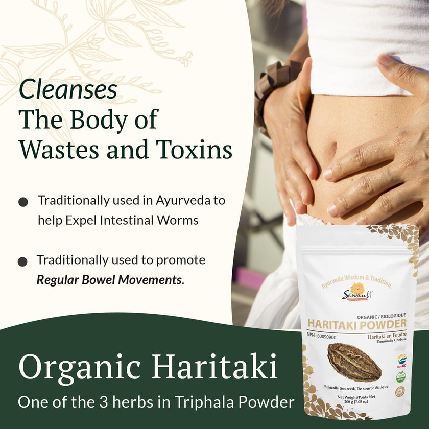 Sewanti Ayurvedic Organic Haritaki Powder - Terminalia Chebula for Constipation Relief, Digestive Wellness & Intestinal Cleanse | NPN 80090900 | GMP Certified | Packaged in Canada, 200g 🍁 All In One Marketplace Canada