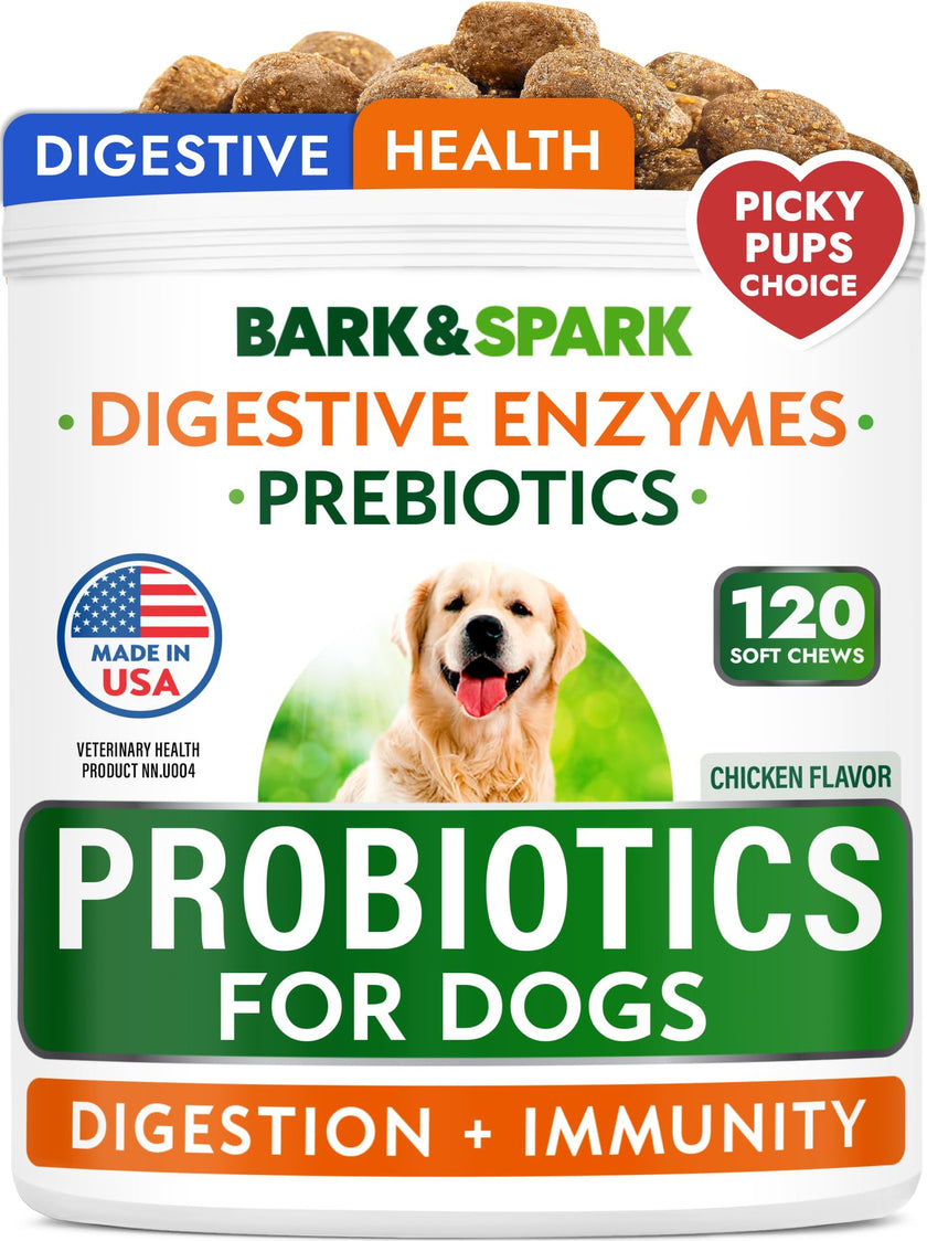 Probiotics for Dogs - Gas, Diarrhea, Allergy, Constipation, Upset Stomach Relief, w/Digestive Enzymes + Prebiotics - Chewable Supplement - Improve Digestion, Immunity - Dog Probiotics Chews - 120Ct 🍁 All In One Marketplace Canada