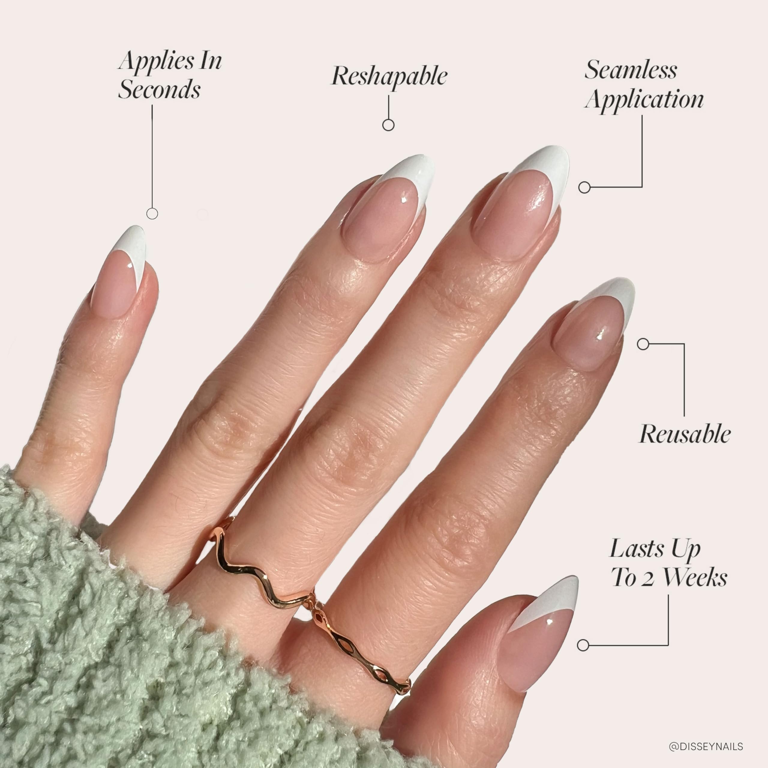 Glamnetic Press On Nails - Ma Damn | French Tip Nails, UV Finish Short Pointed Almond Shape, Reusable Semi-Transparent Nails in 12 Sizes - 24 Nail Kit with Glue 🍁 All In One Marketplace Canada