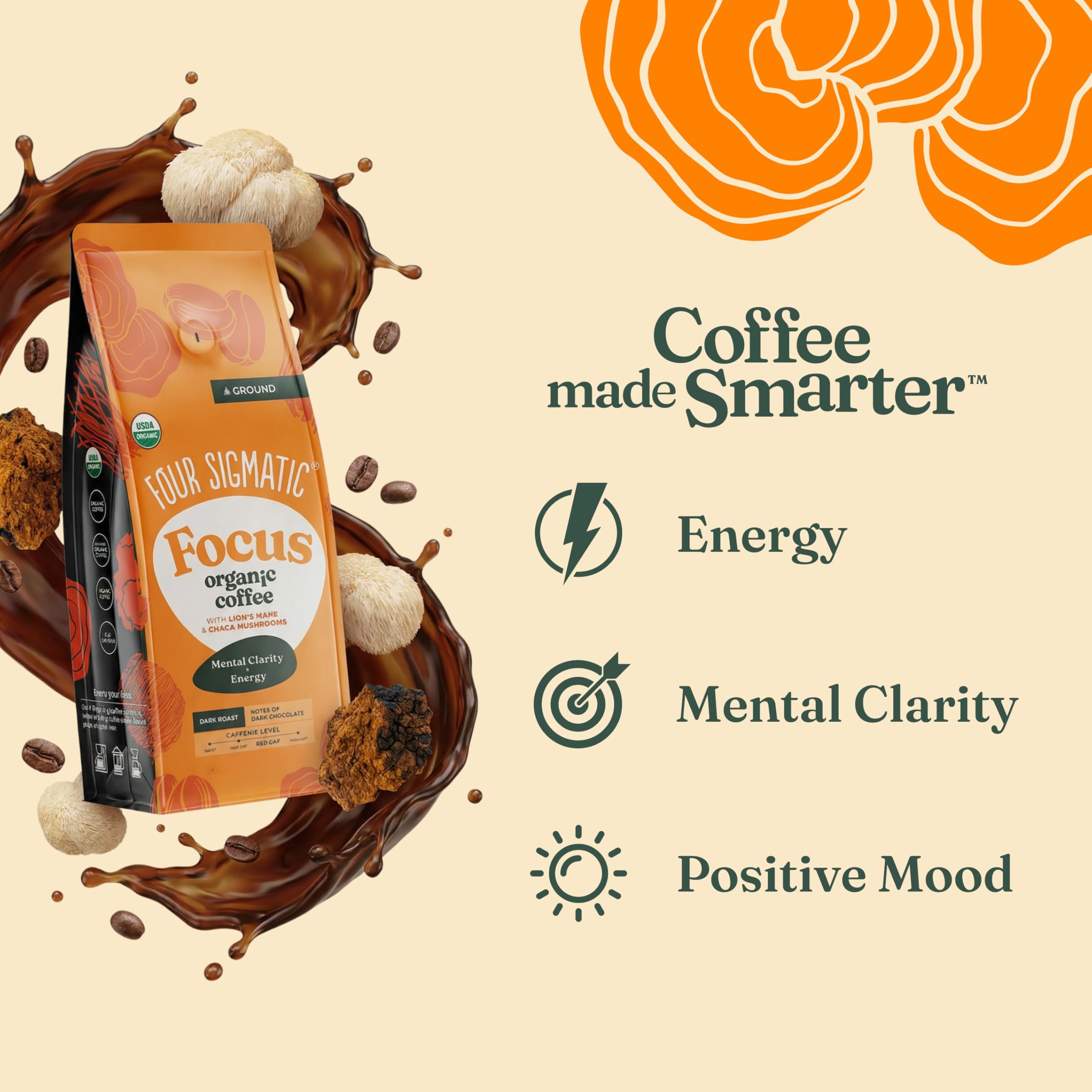 Four Sigmatic Think Mushroom Coffee | Organic Ground Coffee with Lion's Mane Mushroom and Chaga Mushroom | 12oz Bag 🍁 All In One Marketplace Canada