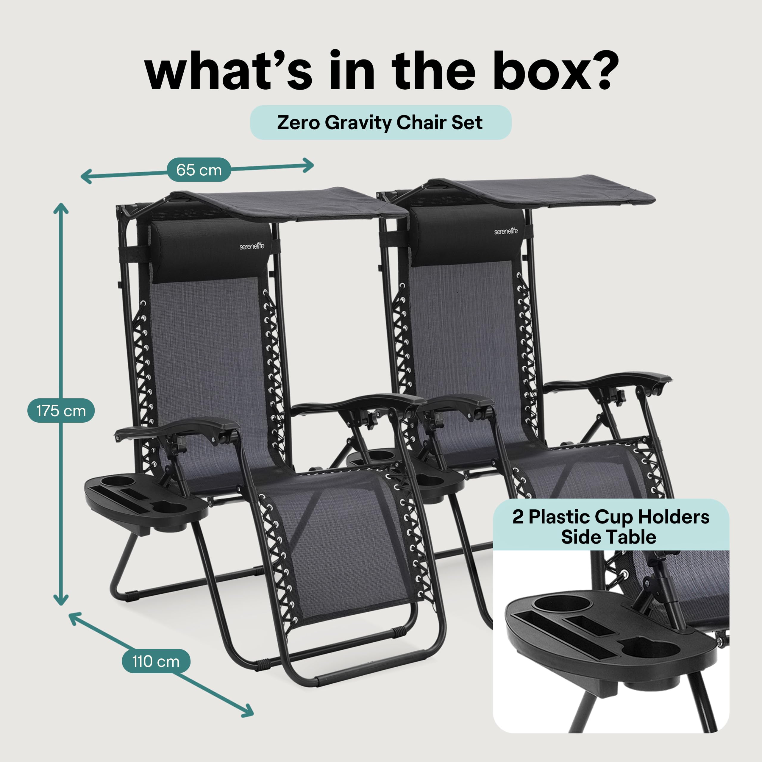 SereneLife Zero Gravity Reclining Chairs Set of 2 – Adjustable Folding Patio & Beach Lounge Chairs with Cup Holder Tray, Removable Padded Headrest, Weather-Resistant 🍁 All In One Marketplace Canada