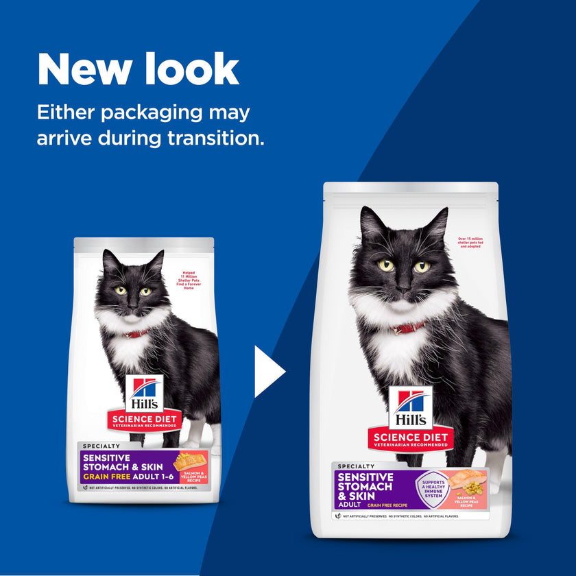 Hill's Science Diet Sensitive Stomach & Skin, Adult 1-6, Stomach & Skin Sensitivity Support, Dry Cat Food, Grain Free Salmon & Yellow Peas, 13 lb Bag 🍁 All In One Marketplace Canada