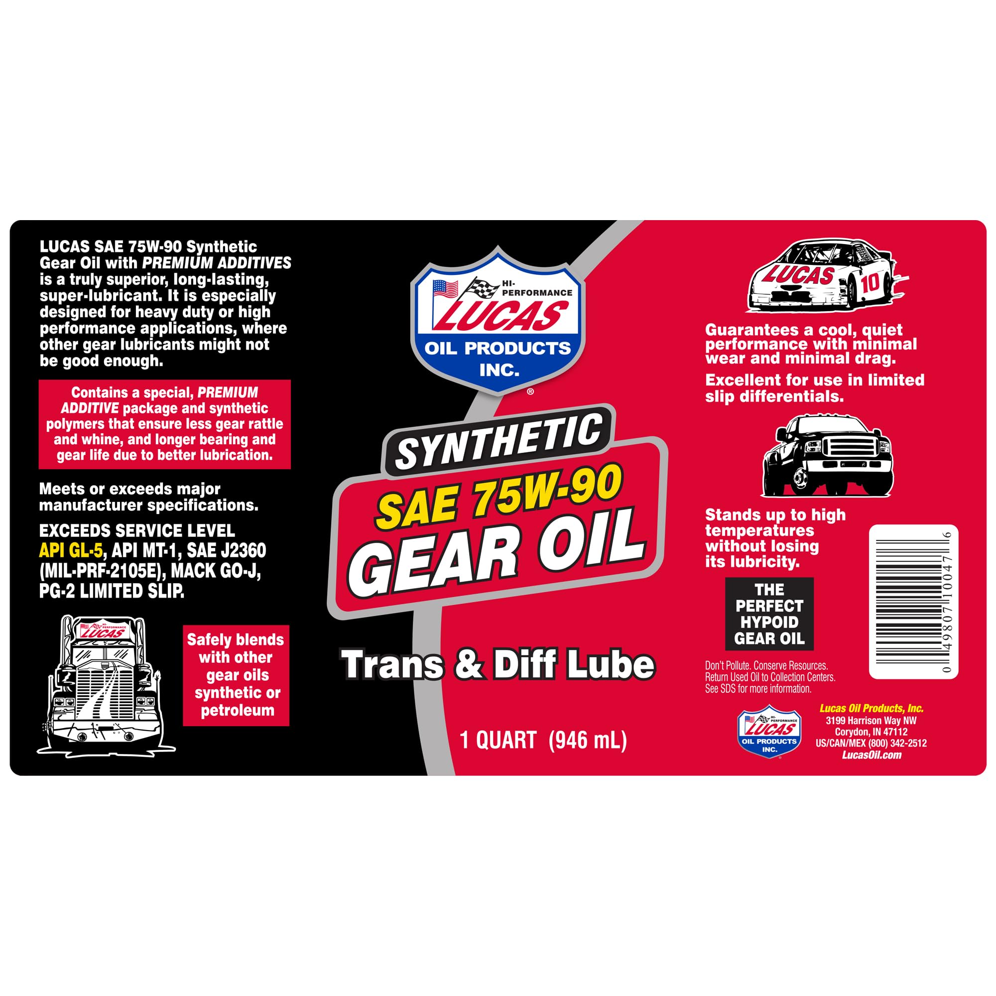 Lucas Oil 10047 SAE 75W-90 Synthetic Transmission and Differential Lube -, Clear, 1 Quart (32 Ounces) 🍁 All In One Marketplace Canada