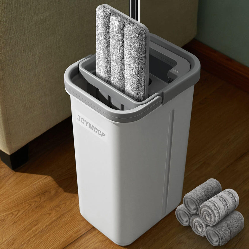 JOYMOOP Mop and Bucket with Wringer Set, Hands Free Flat Floor Mop and Bucket, with 5 Washable Microfiber Pads, Wet and Dry Use, Floor Cleaning System 🍁 All In One Marketplace Canada