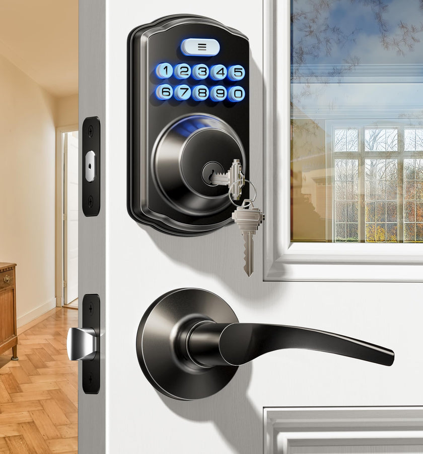 Veise KS01B Keypad Door Lock with 2 Lever Handles Set, Matte Black 🍁 All In One Marketplace Canada