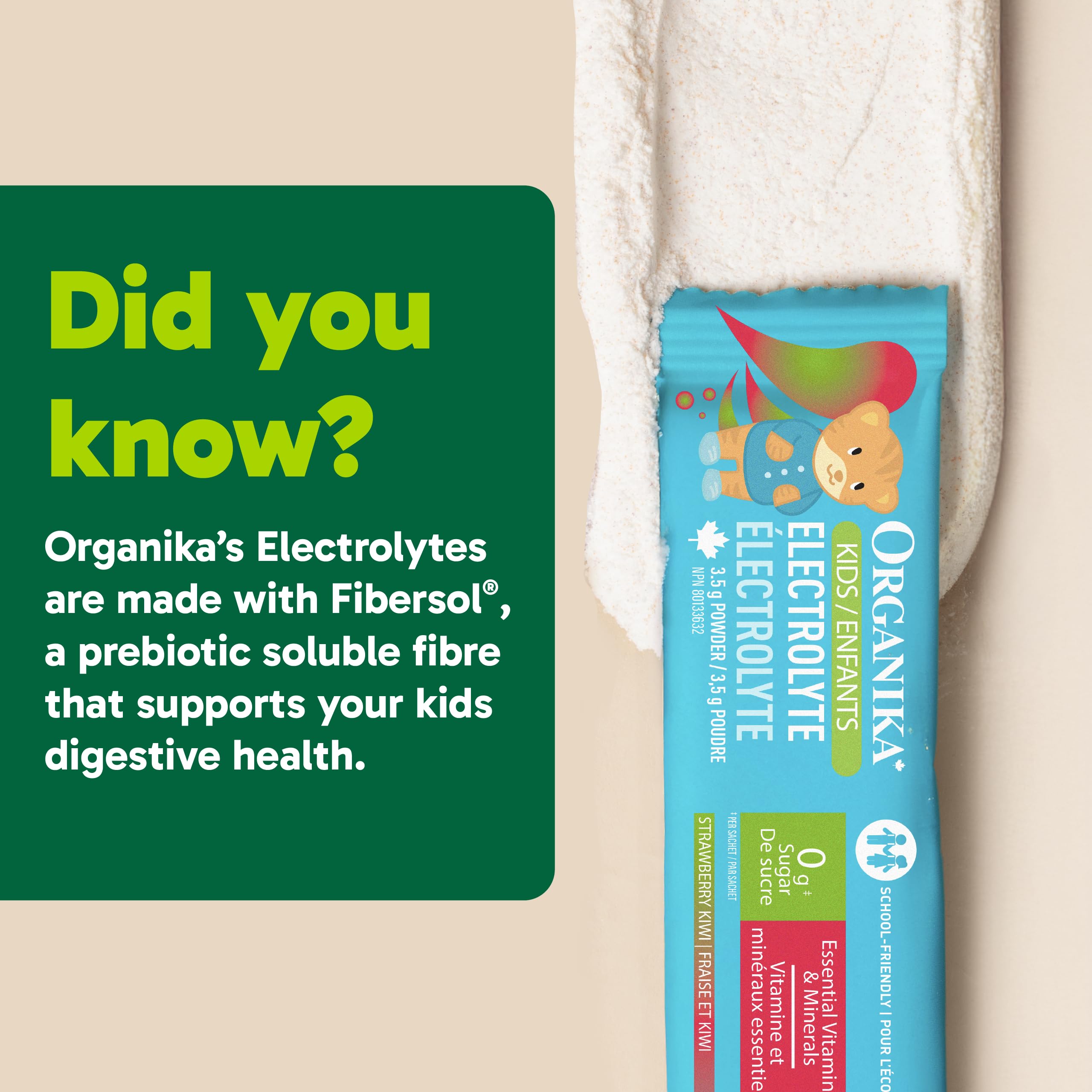 Organika Kids Electrolytes Powder Sticks - Sugar-Free Hydration + Immune support with 100% of daily Vitamin C, Minerals and Prebiotic Fibre | Strawberry Kiwi Flavour - 3.5g x 20 sachets 🍁 All In One Marketplace Canada