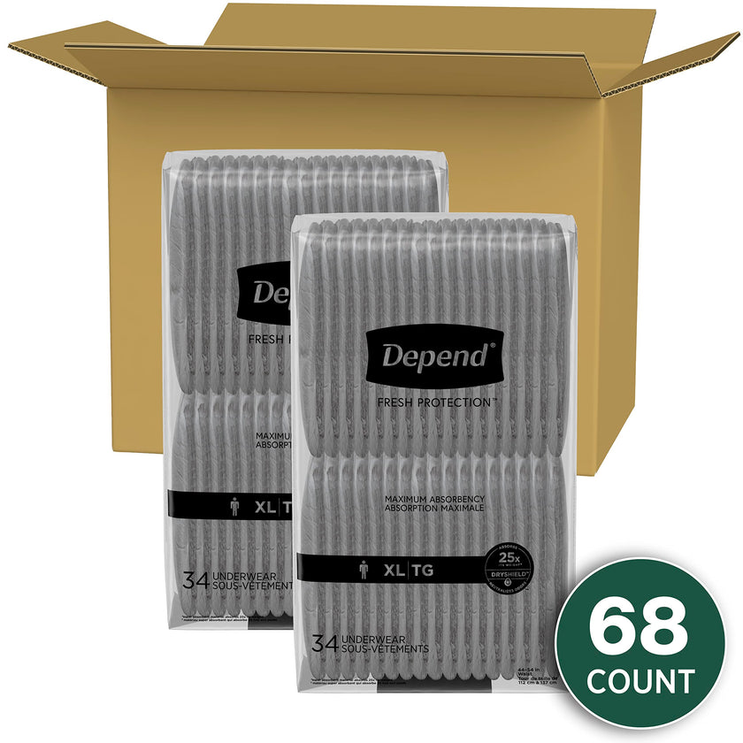 Depend Fresh Protection Adult Incontinence Underwear for Men (Formerly Depend Fit-Flex), Disposable, Maximum, Extra-Large, Grey, 68 Count (2 Packs of 34) 🍁 All In One Marketplace Canada