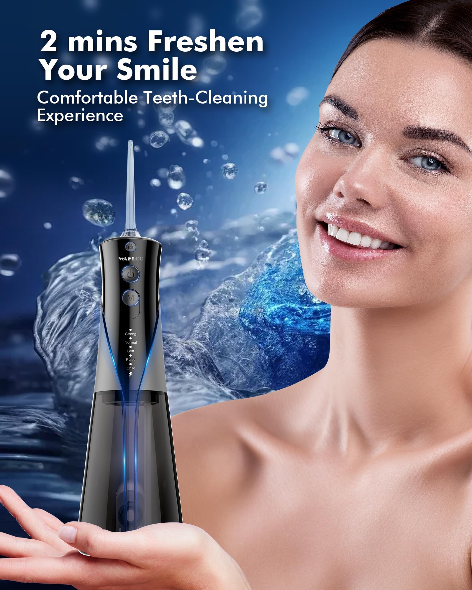 WAFLOO Water Flossers - Portable 300ML Larger Tank Waterflosser IPX7 Waterproof Floss for Home Travel, 5 Modes, 6 Flossing Tips 🍁 All In One Marketplace Canada
