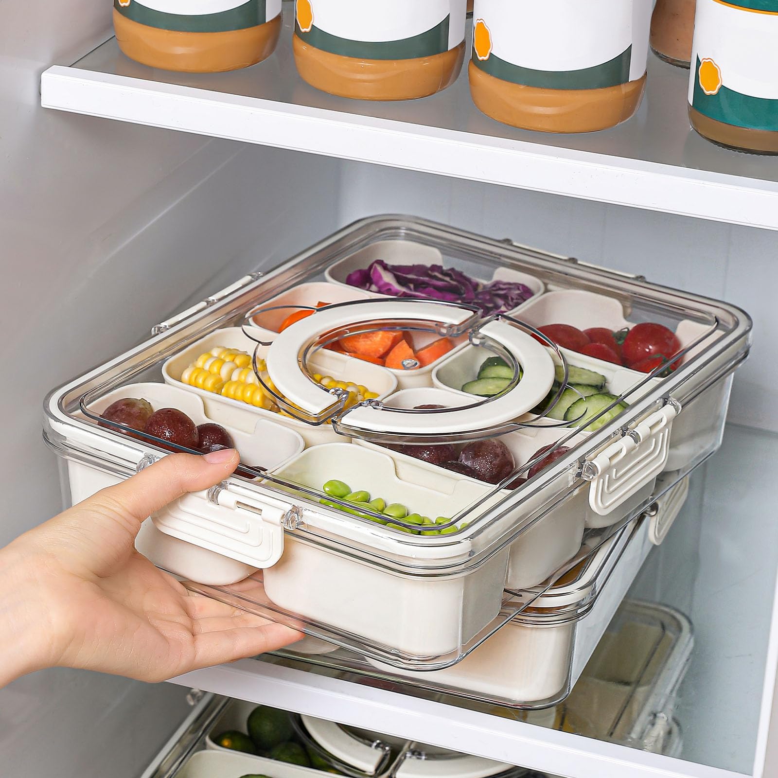 Snackle Box Container with Lid & Handle, Airtight Divided Snack Organizer, Portable Charcuterie Board for Travel, Road Trips, Picnic, Fruits, Veggies, Candy & Nuts, 2 Pack 🍁 All In One Marketplace Canada