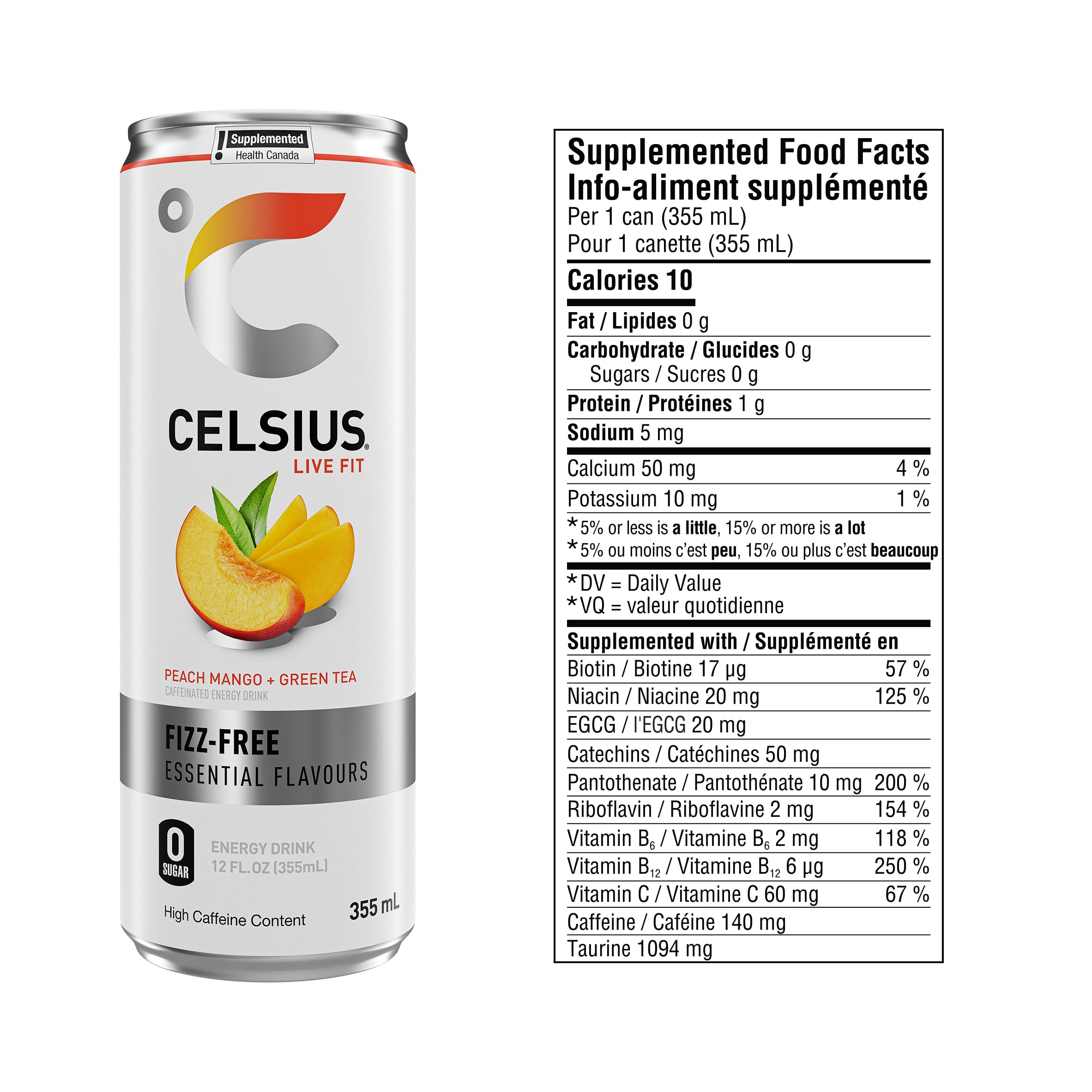 CELSIUS Fizz Free Peach Mango, Zero Sugar Energy Drink, 335ml Cans (Pack of 12) 🍁 All In One Marketplace Canada
