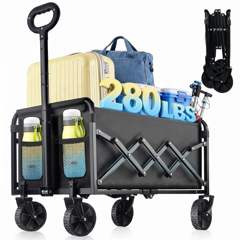 Collapsible Wagon Cart with Wheels Foldable - Lightweight 280LBS Heavy Duty Folding Utility Portable Beach Wagon with All-Terrain Wheels for Groceries Shopping Garden Sports Camping 🍁 All In One Marketplace Canada