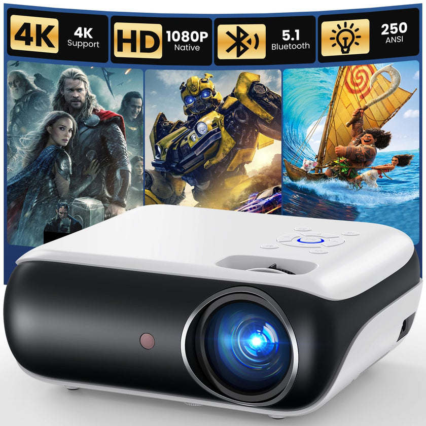 HAPPRUN Native 1080P Bluetooth Projector, Full HD Portable Outdoor Movie Projector with Built-in Speaker, Compatible with Smartphone, HDMI, USB, AV, Fire Stick, PS5 for Home, Bedroom, Outdoor Use 🍁 All In One Marketplace Canada