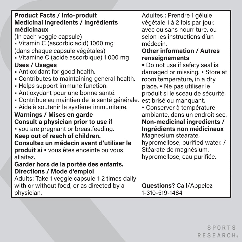 Sports Research® Vitamin C 1000mg - Non-GMO Project Verified Ascorbic Acid Vitamin C Supplement for Immune Support & Antioxidant Protection | Vegan Friendly, 8 Month Supply (240 Count) 🍁 All In One Marketplace Canada