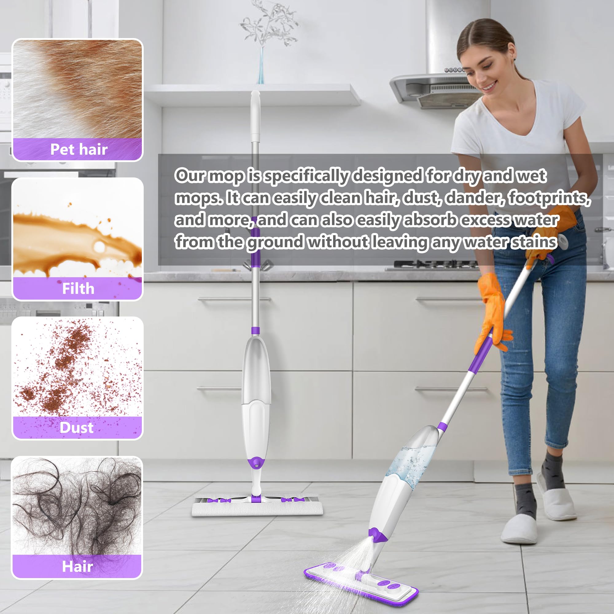 Spray Mops for Hardwood Floor Cleaning, Microfiber Flat Floor Mop with Washable Reusable Pads, Dust Wood Laminate Tile Wet Dry Mopping Head Fit for Disposable Dry Wet Sweeping Refills Cloths 🍁 All In One Marketplace Canada