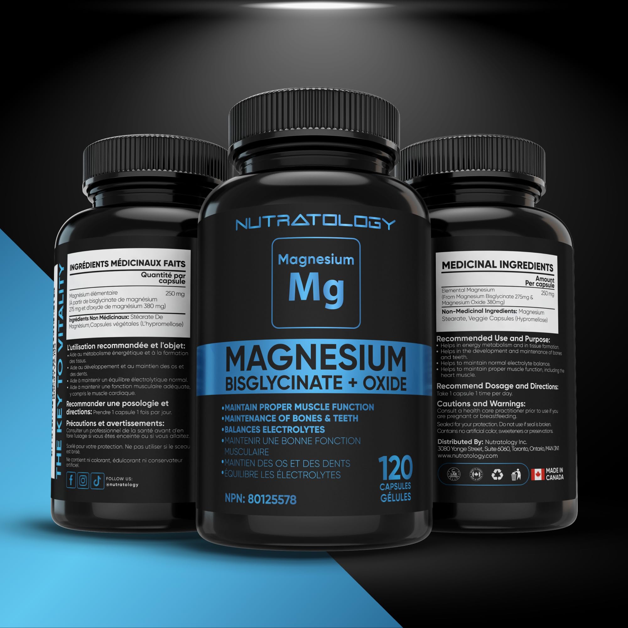 Nutratology® Magnesium Bisglycinate + Oxide | Canadian-Made | Relaxes Muscles, Improves Sleep Quality, Maintains Proper Muscle Functions & Enhances Bone Density | 250MG Per Capsule | 120 Capsules 🍁 All In One Marketplace Canada