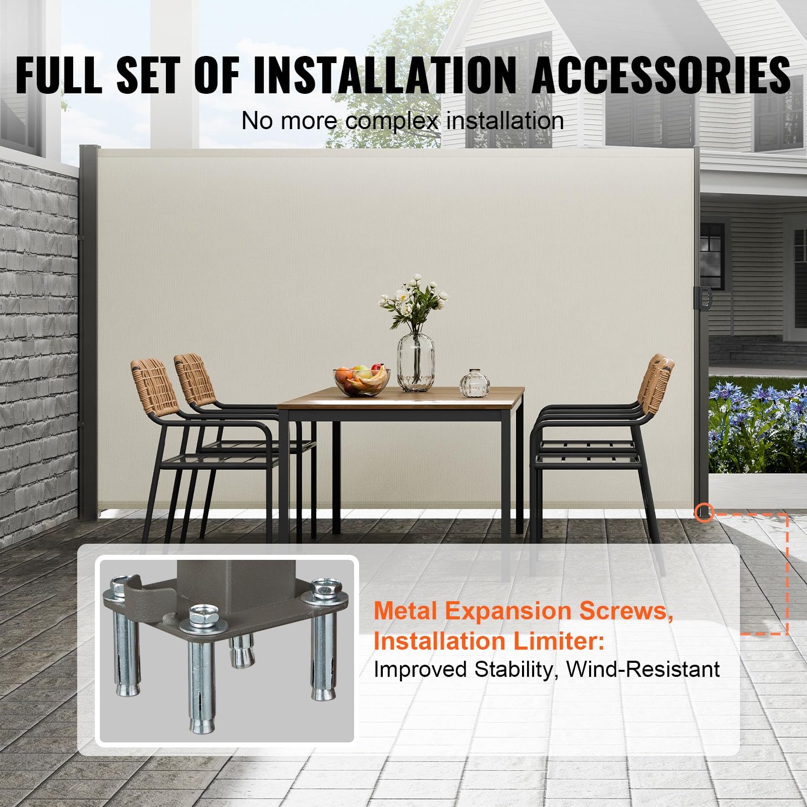 VEVOR Retractable Side Awning, 71''x 138'' Outdoor Privacy Screen, 180g Polyester Water-Proof Retractable Patio Screen, UV 30+ Room Divider Wind Screen for Patio, Backyard, Balcony, Beige 🍁 All In One Marketplace Canada