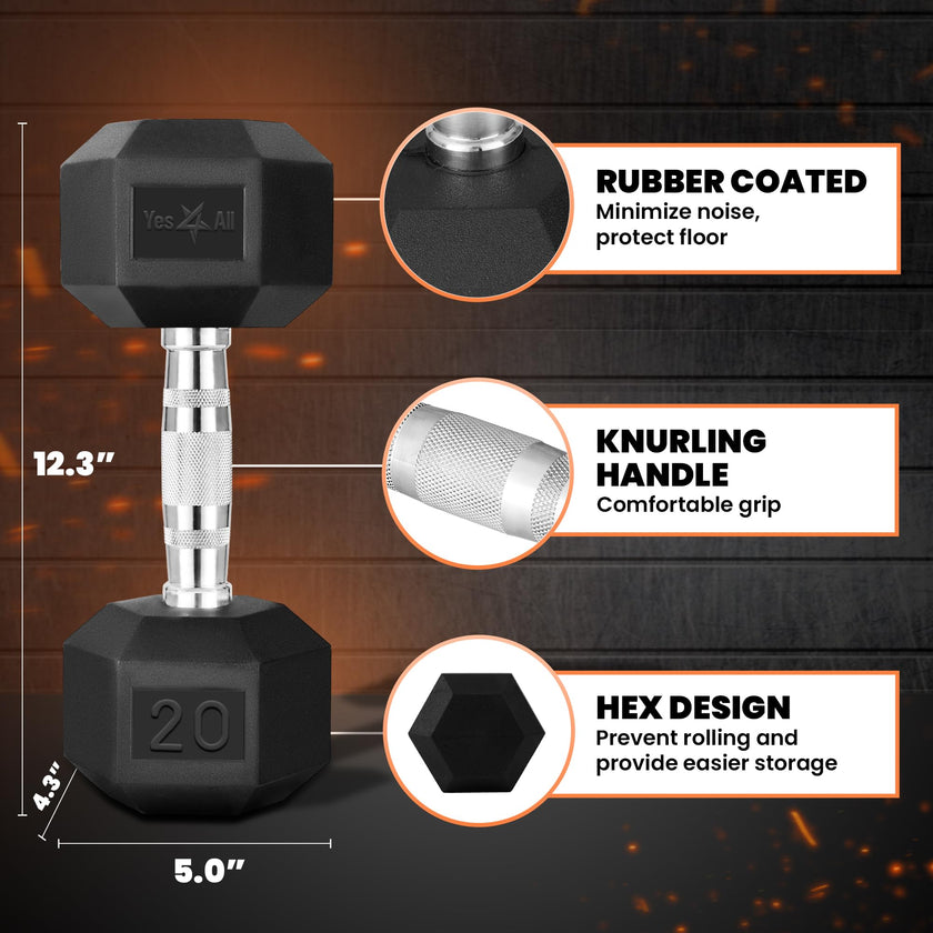 Yes4All Hex Dumbbell with Chrome Grip, Single Hand Weight for Strength Training - 20 lbs 🍁 All In One Marketplace Canada