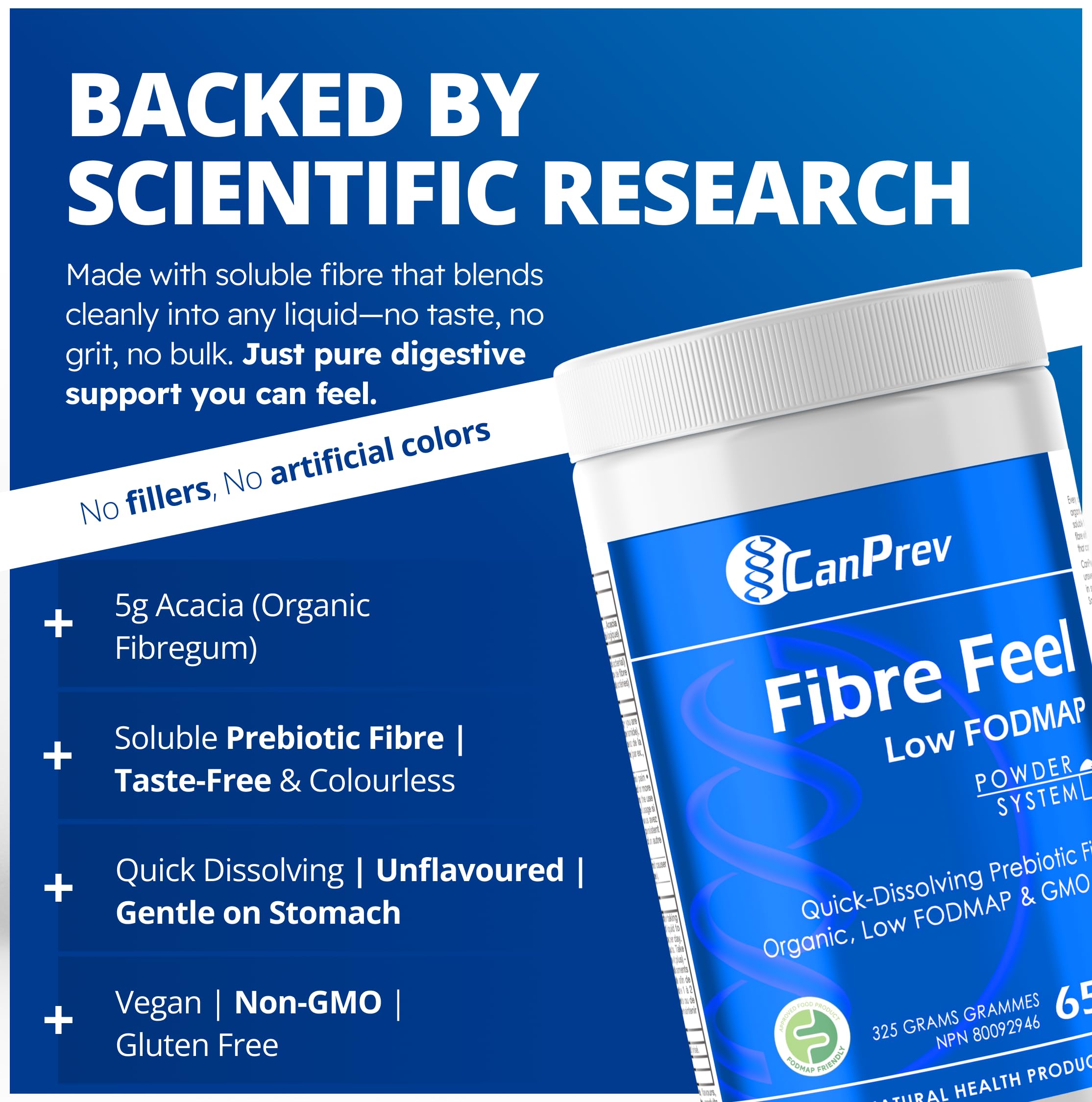 CanPrev Organic Fibre Feel Powder 325g, 65 Servings, Unflavoured & Easy to Mix, Promotes Digestive Wellness & Regularity, Quick-Dissolving & Gentle, Natural Ingredients, Perfect for Smoothies & Shakes 🍁 All In One Marketplace Canada