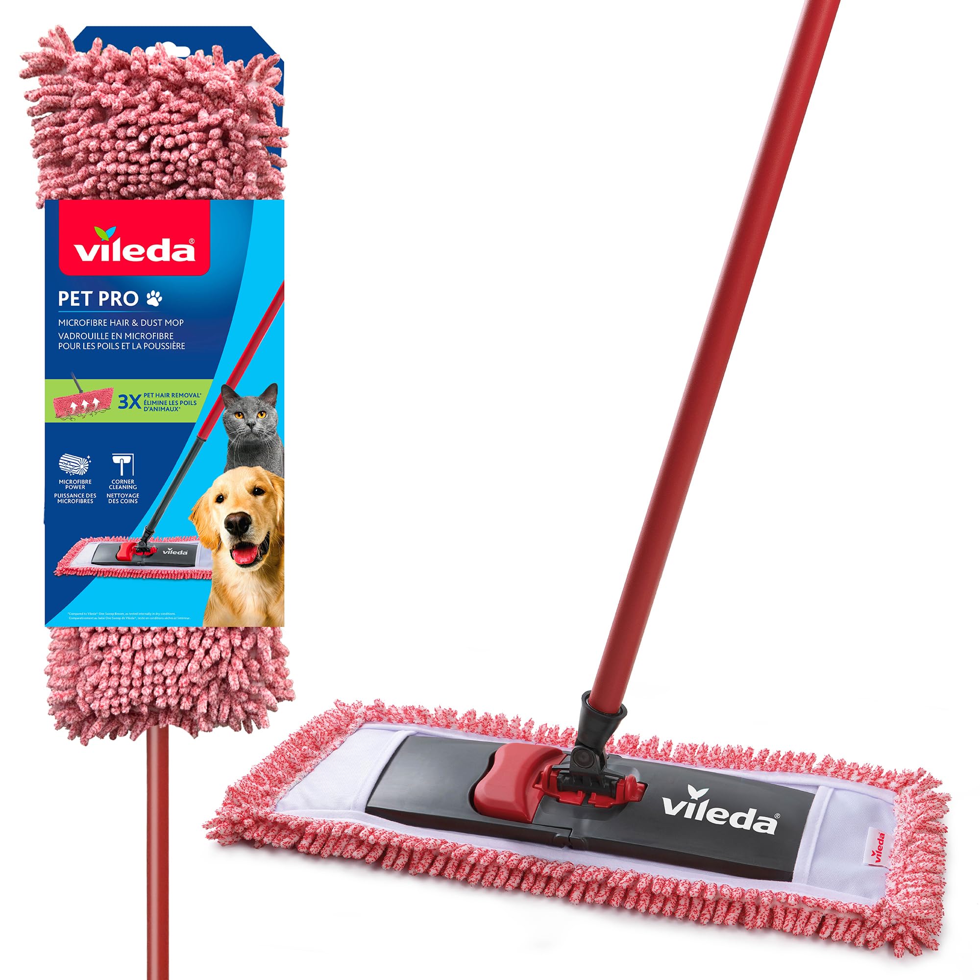 Vileda Pet Pro Microfiber Hair & Dust Mop | Flat dust mop | Three times more pet hair removal | Extra large trapezoid mop head | 100% Microfiber | Multi surface dry usage | Reusable & machine washable 🍁 All In One Marketplace Canada