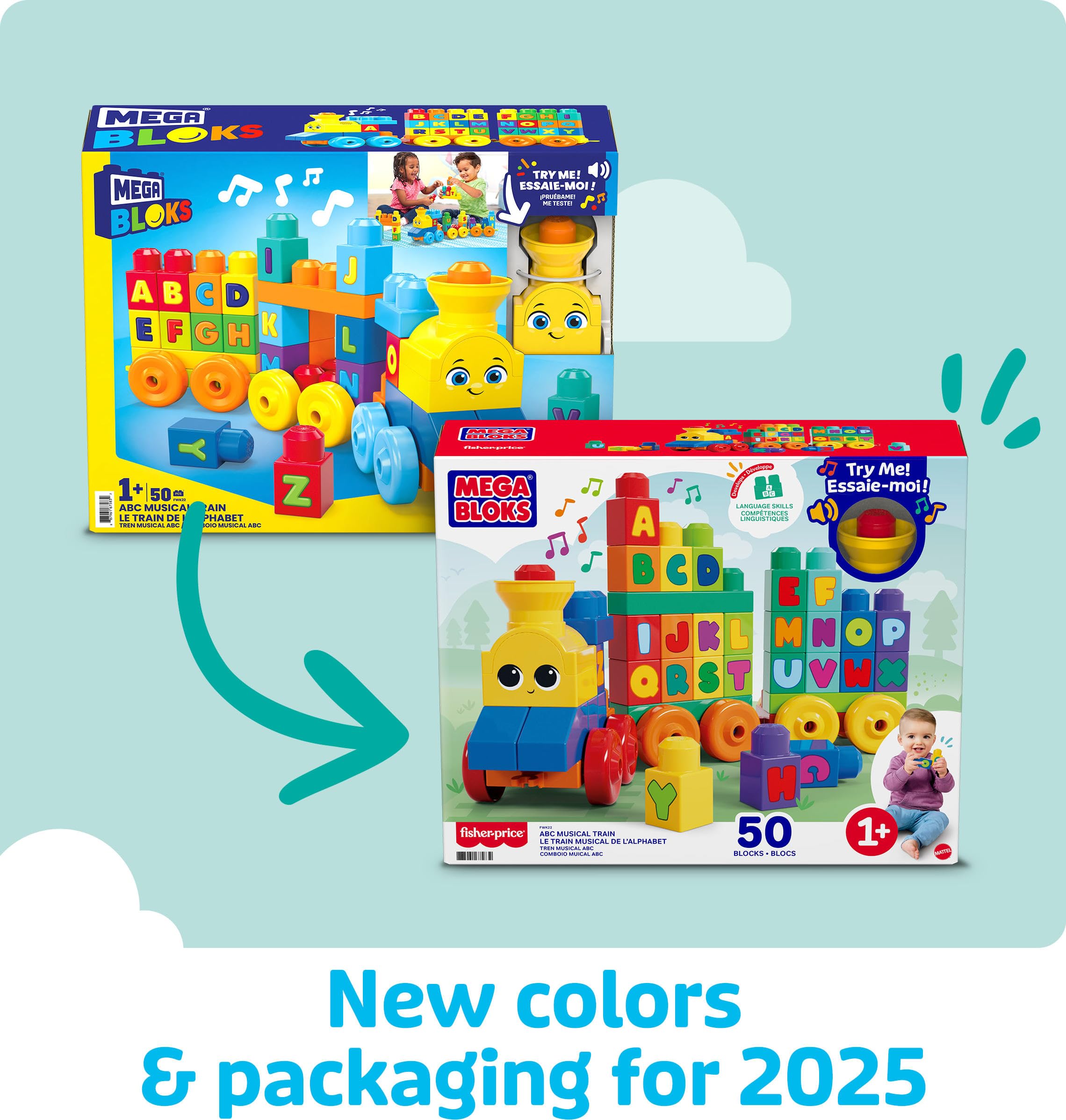 MEGA BLOKS First Builders Toddler Building Blocks Toy Set, ABC Musical Train with 50 Pieces, Music and Sounds, Ages 1+ Years 🍁 All In One Marketplace Canada