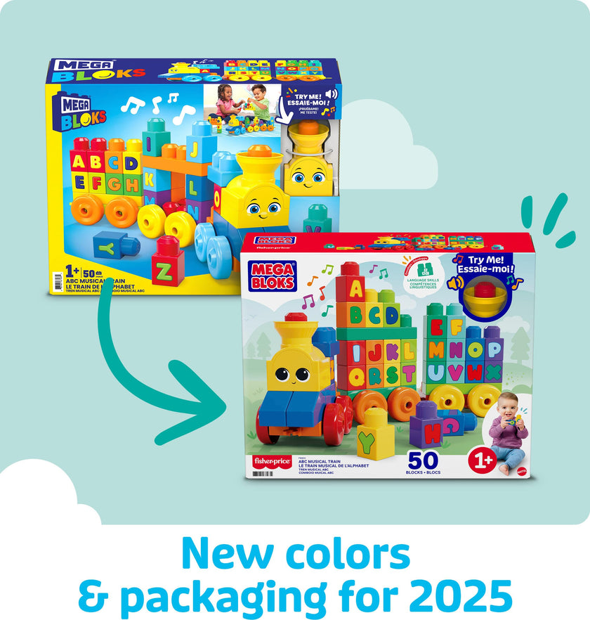 MEGA BLOKS First Builders Toddler Building Blocks Toy Set, ABC Musical Train with 50 Pieces, Music and Sounds, Ages 1+ Years 🍁 All In One Marketplace Canada