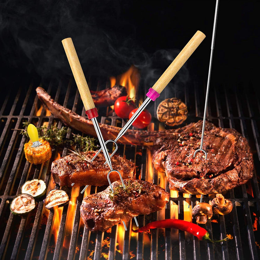 Marshmallow Roasting Sticks, Roasting Sticks with Wooden Handle 32 Inch Extendable BBQ Forks Telescoping Sticks Telescopic Stainless Steel Skewers for Grilling,Campfire (10) 🍁 All In One Marketplace Canada