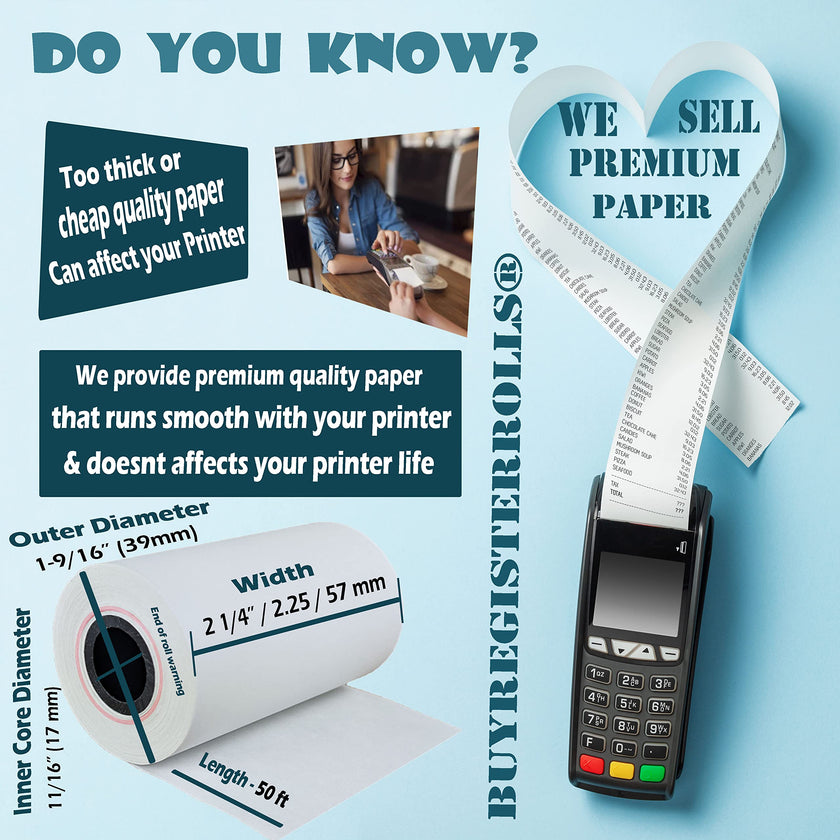 (50 Rolls) 2 1/4 x 50 Thermal Paper Receipt Rolls 2.25 x 50 ft POS Cash Register fits All Credit Card Terminals 🍁 All In One Marketplace Canada