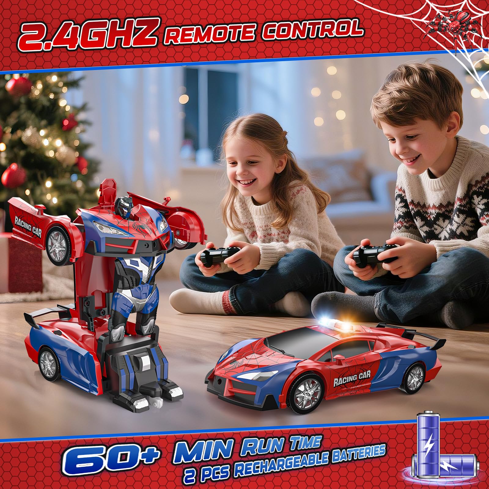 Spider Transform Remote Control Cars for Kids - 2.4GHz RC Police Car for 3 4 5 6 7 8 Year Old Boys, 1:18 Scale Robot Toy Car with One-Key Transformation & 360° Rotation, Kids Christmas Birthday Gifts 🍁 All In One Marketplace Canada