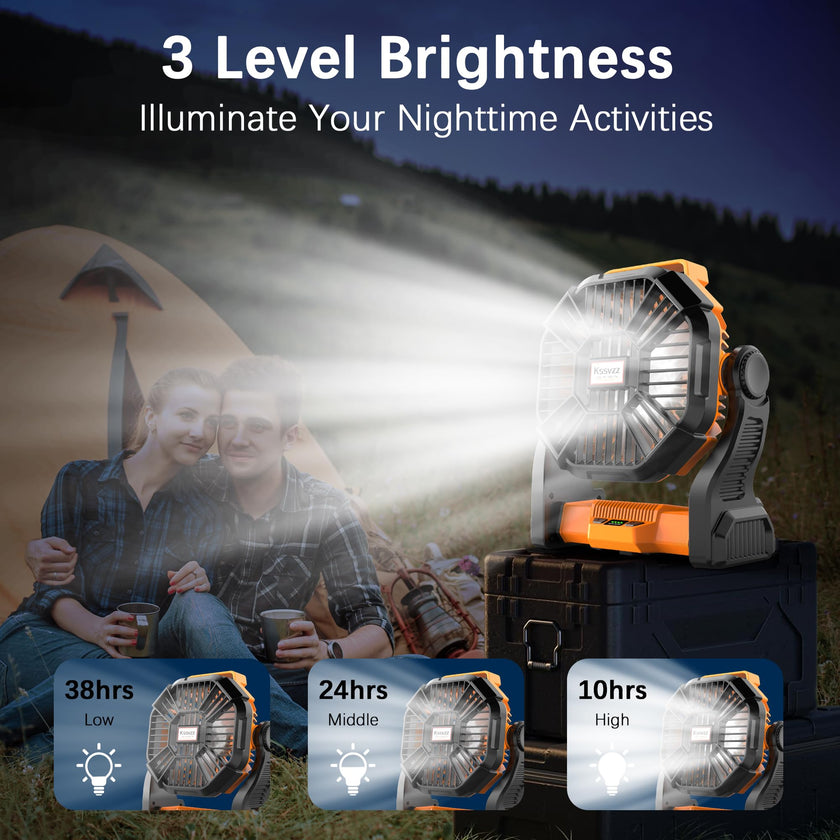 Kssvzz Portable Camping Fan with LED, 20000mAh Rechargeable Battery Powered Fan, 270°Pivot Personal USB Fan, 4 Speed Quiet Table Fan, 9’’ Battery Operated Tent Fan for Travel, Picnic(Orange) 🍁 All In One Marketplace Canada